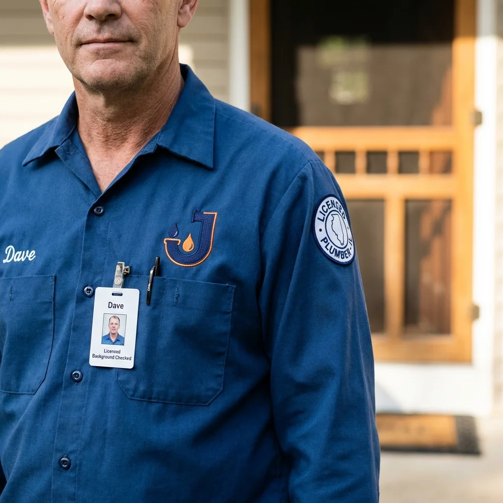 Licensed plumber showing ID badge in Evansville, WY