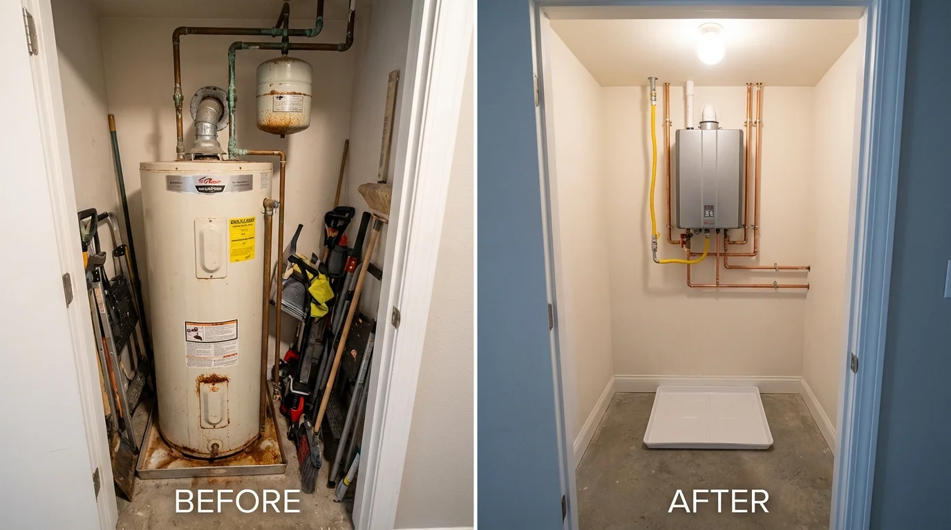 Tank water heater versus wall-mounted tankless unit comparison for Evansville, WY homeowners